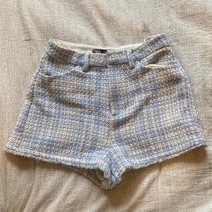 Zara beige blue patterned checkered shorts